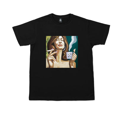 Relaxed Fit Hemp Tee - Black "Coffee in one hand, blunt in the other"